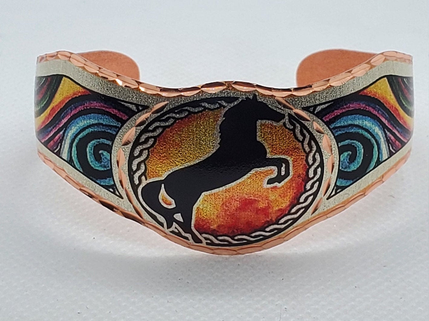 BR - Western Art Horse Bracelet - Beautiful adjustable COPPER cuff bracelet.