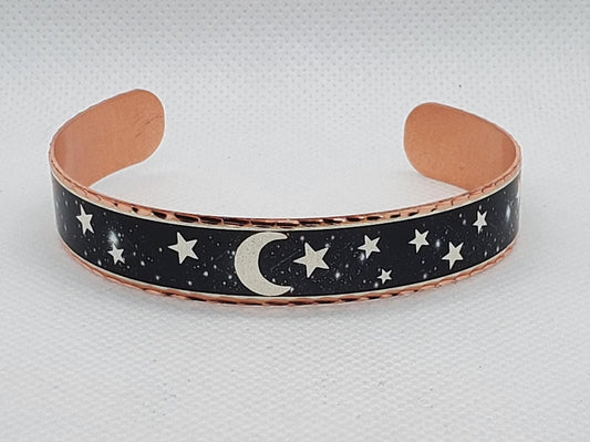 BR -Galaxy/Moon/Star - Beautiful adjustable COPPER cuff bracelet.