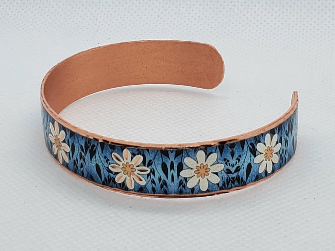 BR - Blue Flower Bracelet- Beautiful adjustable COPPER cuff bracelet.