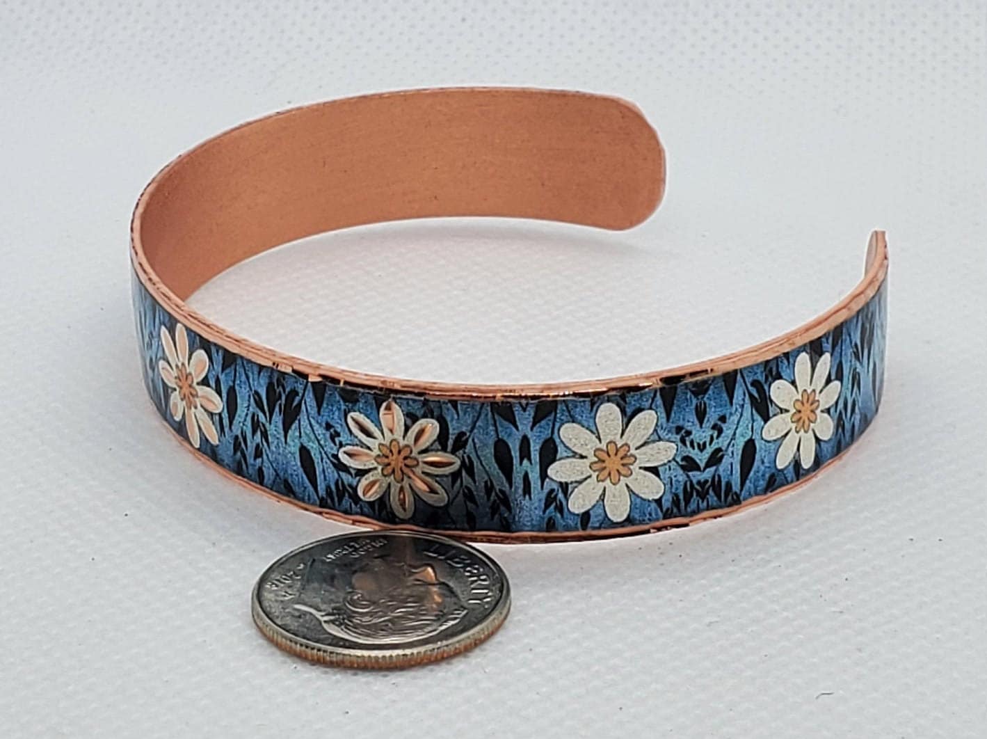 BR - Blue Flower Bracelet- Beautiful adjustable COPPER cuff bracelet.