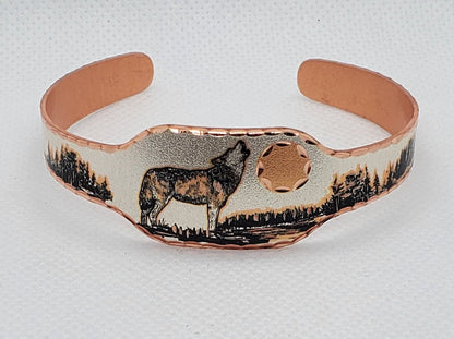 BR - Howling Wolf - Beautiful adjustable COPPER cuff bracelet.