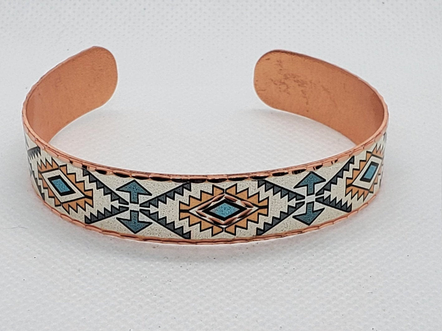 BR - Teal Blue Native Inspired Cuff - Beautiful adjustable COPPER cuff bracelet.