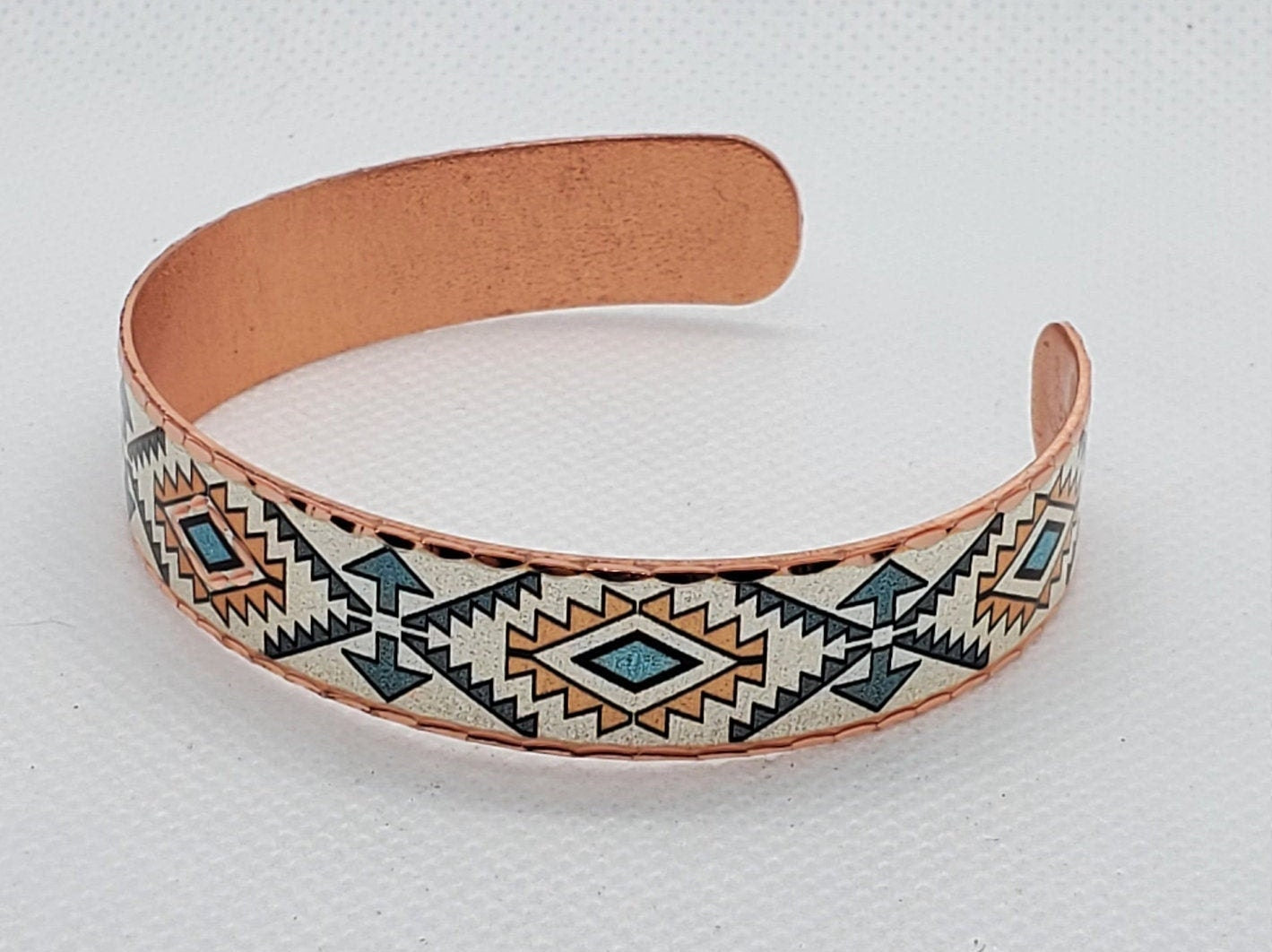 BR - Teal Blue Native Inspired Cuff - Beautiful adjustable COPPER cuff bracelet.