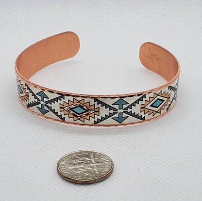 BR - Teal Blue Native Inspired Cuff - Beautiful adjustable COPPER cuff bracelet.