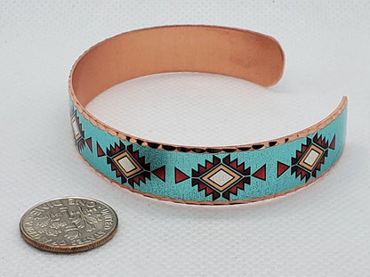 BR - Aquamarine Native Inspired Bracelet - Beautiful adjustable COPPER cuff bracelet.