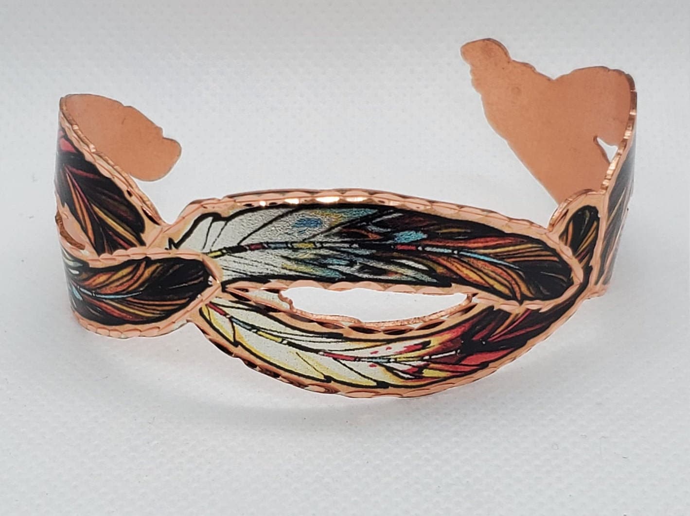 BR - Cut Out Colorful Copper Feather Bracelet - Beautiful adjustable COPPER cuff bracelet.