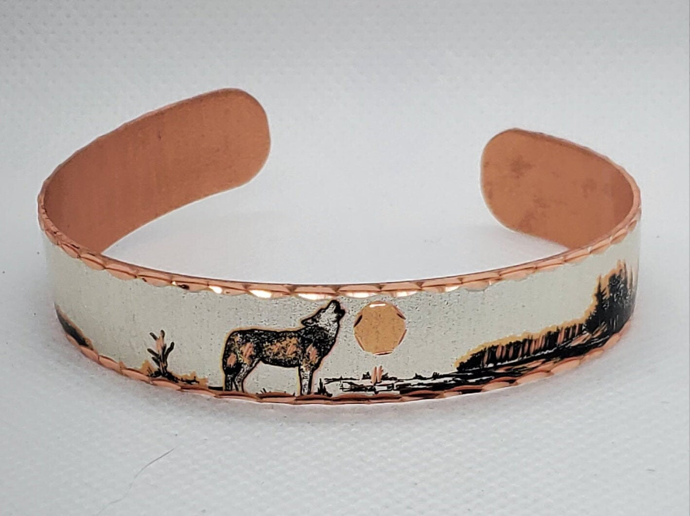 BR - Howling Wolf Bracelet - Beautiful adjustable COPPER cuff bracelet.