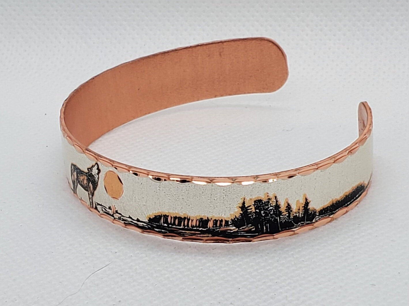 BR - Howling Wolf Bracelet - Beautiful adjustable COPPER cuff bracelet.