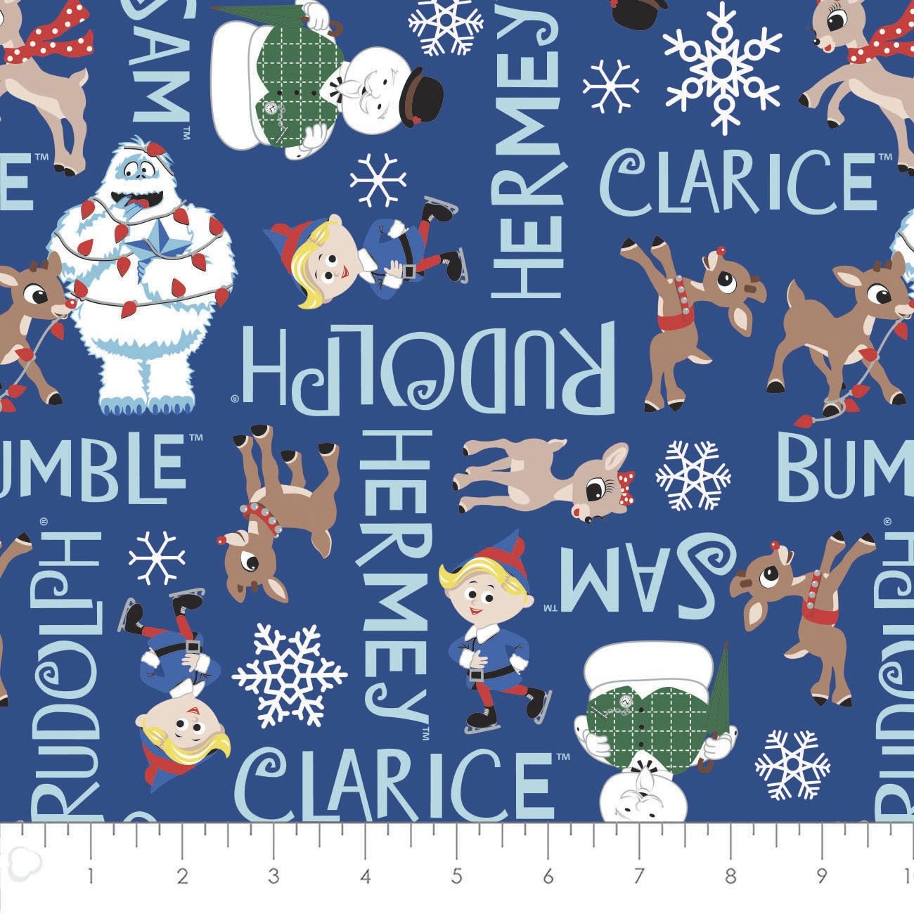 Rudolph the Red Nosed Reindeer Fabric by the half yard. 100% cotton. RUDOLPH REINDEER CHARACTERS