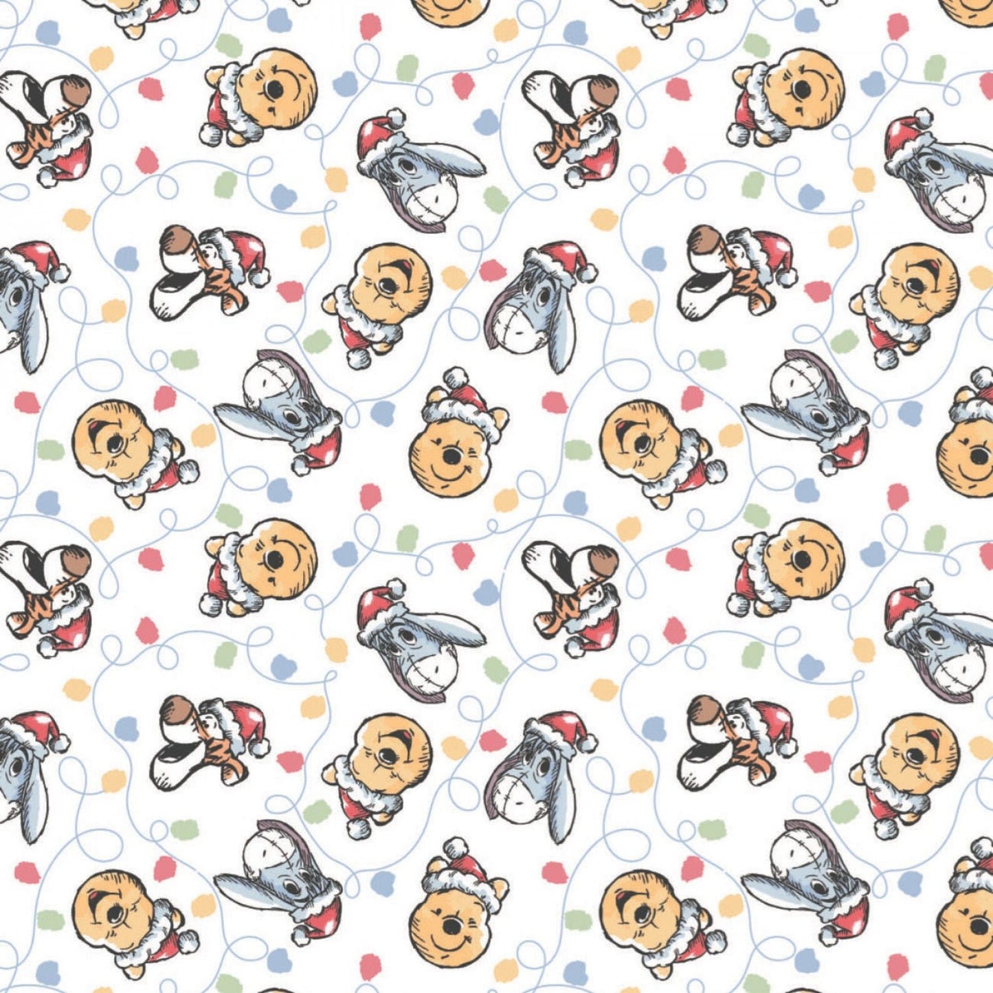 Winnie the Pooh Winter Holiday Fabric by the half yard. 100% cotton. POOH EEYORE TIGGER
