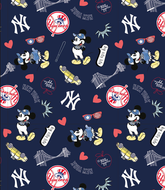 Disney Mash-Up Yankees Baseball Fabric by the half yard. 100% Cotton. YANKEES MICKEY BASEBALL Limited Edition