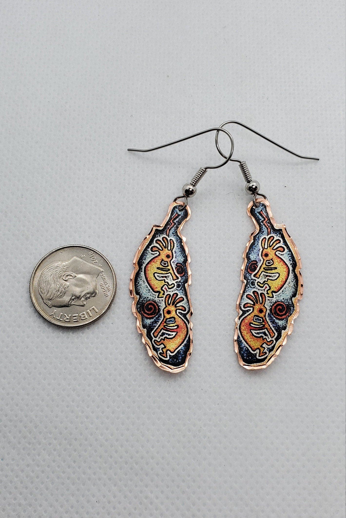 EA-Kokopelli Copper Earrings - Beautiful COPPER earrings - Surgical Steel Hypo Allergenic Earwires.