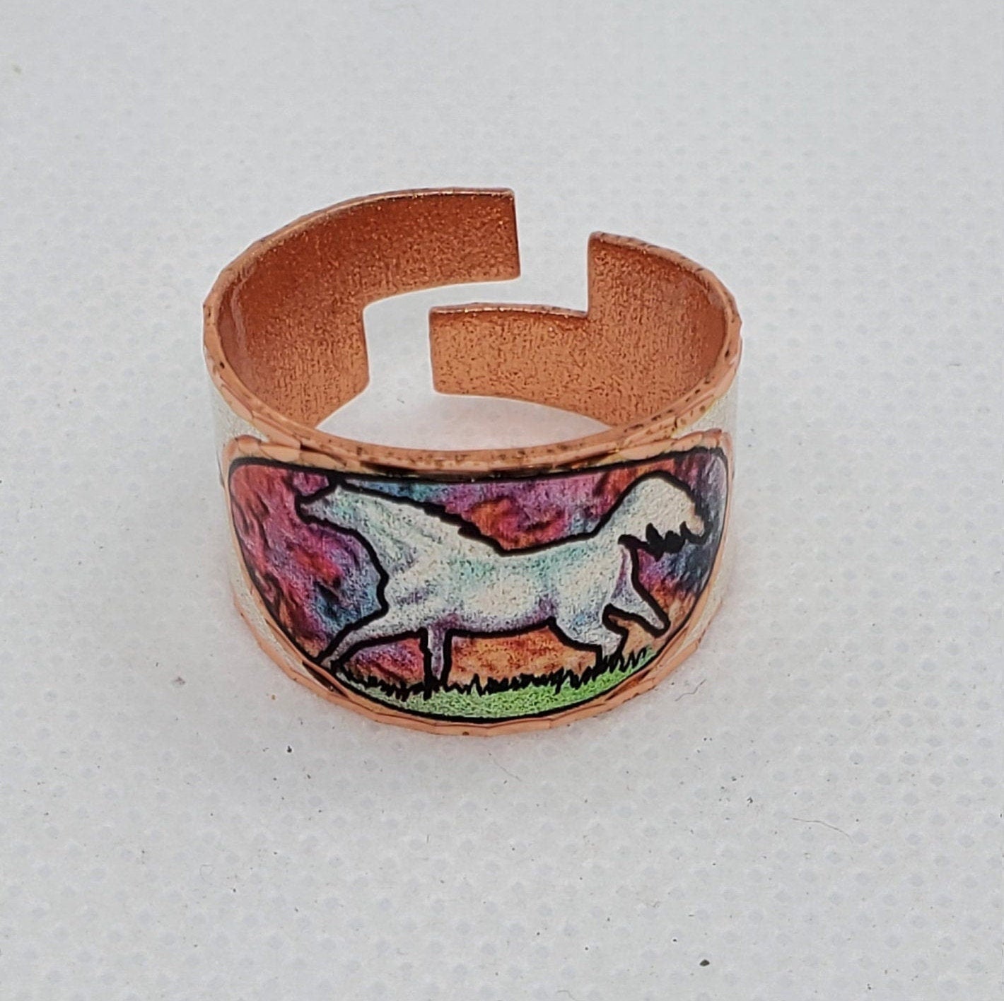 RI - White Horse Ring - Beautiful adjustable COPPER ring.