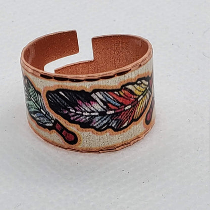 RI - Feather Art Ring B- Beautiful adjustable COPPER ring.