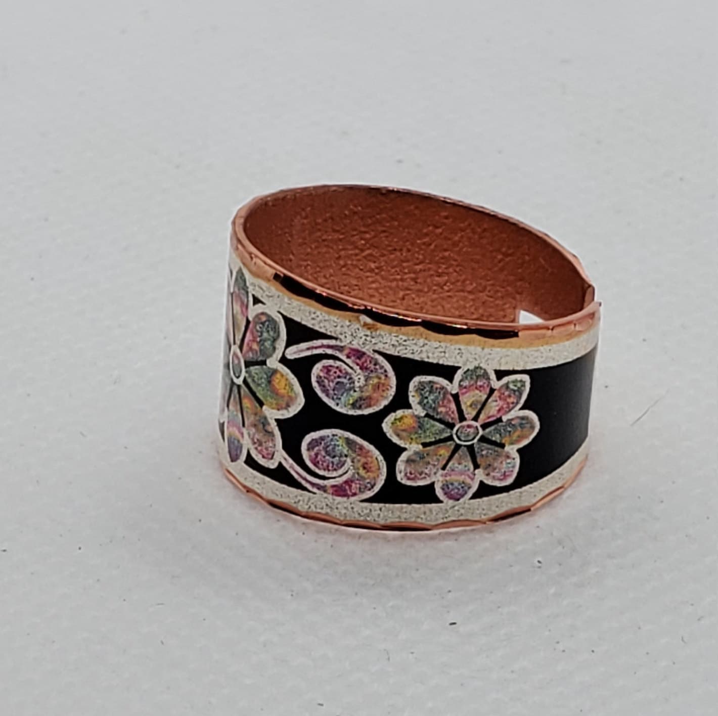 RI - Colorful Flower Ring - Beautiful adjustable COPPER ring.