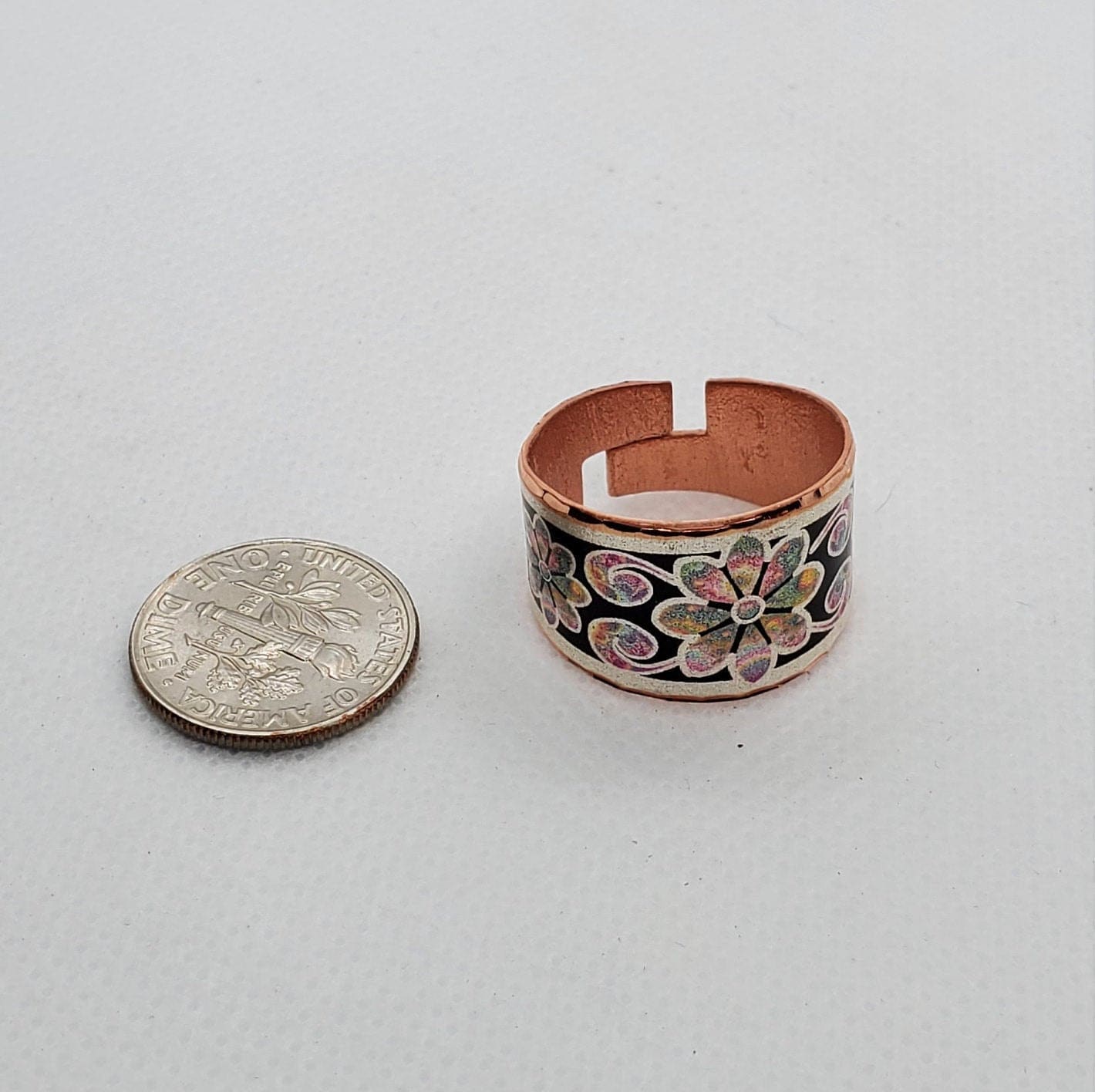 RI - Colorful Flower Ring - Beautiful adjustable COPPER ring.