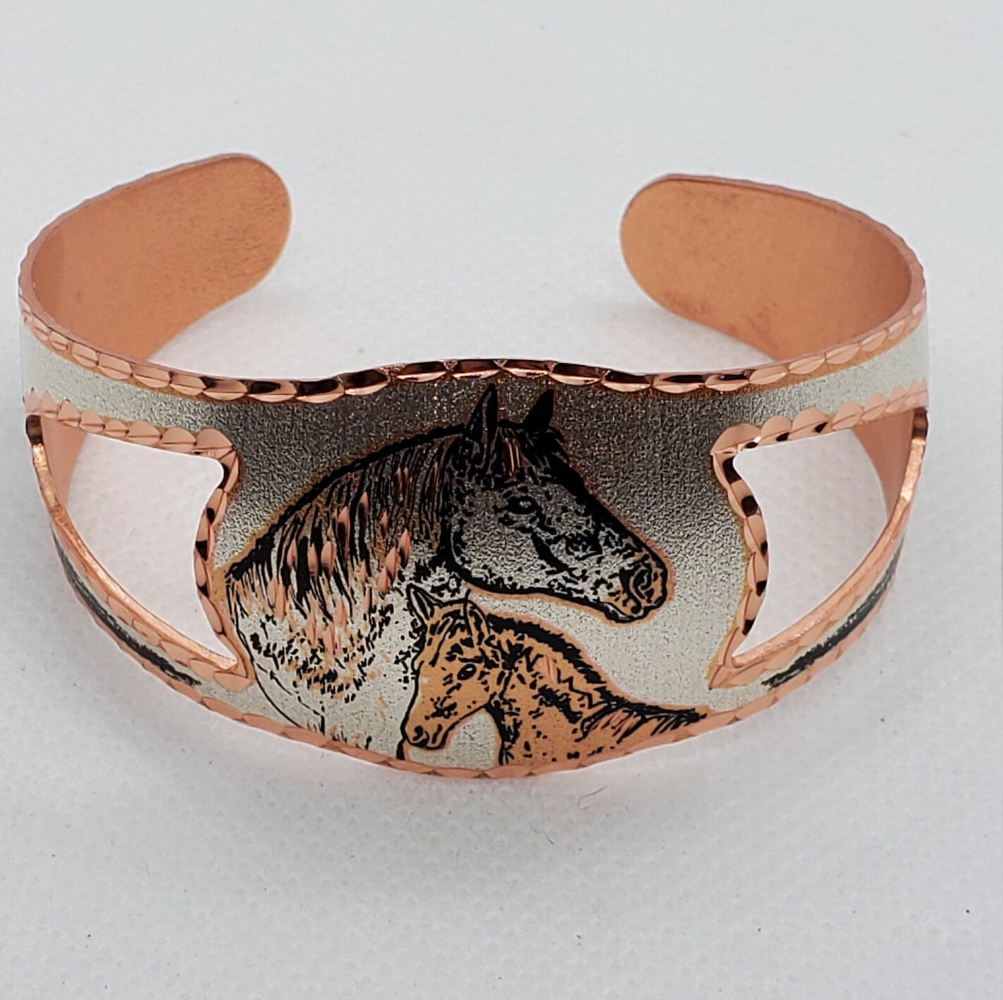 BR -Foal & Horse - Beautiful adjustable COPPER cuff bracelet.