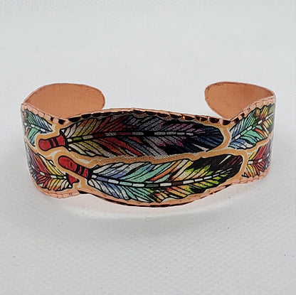 BR - Colorful Native Inspired Copper Feather - Beautiful adjustable COPPER cuff bracelet.