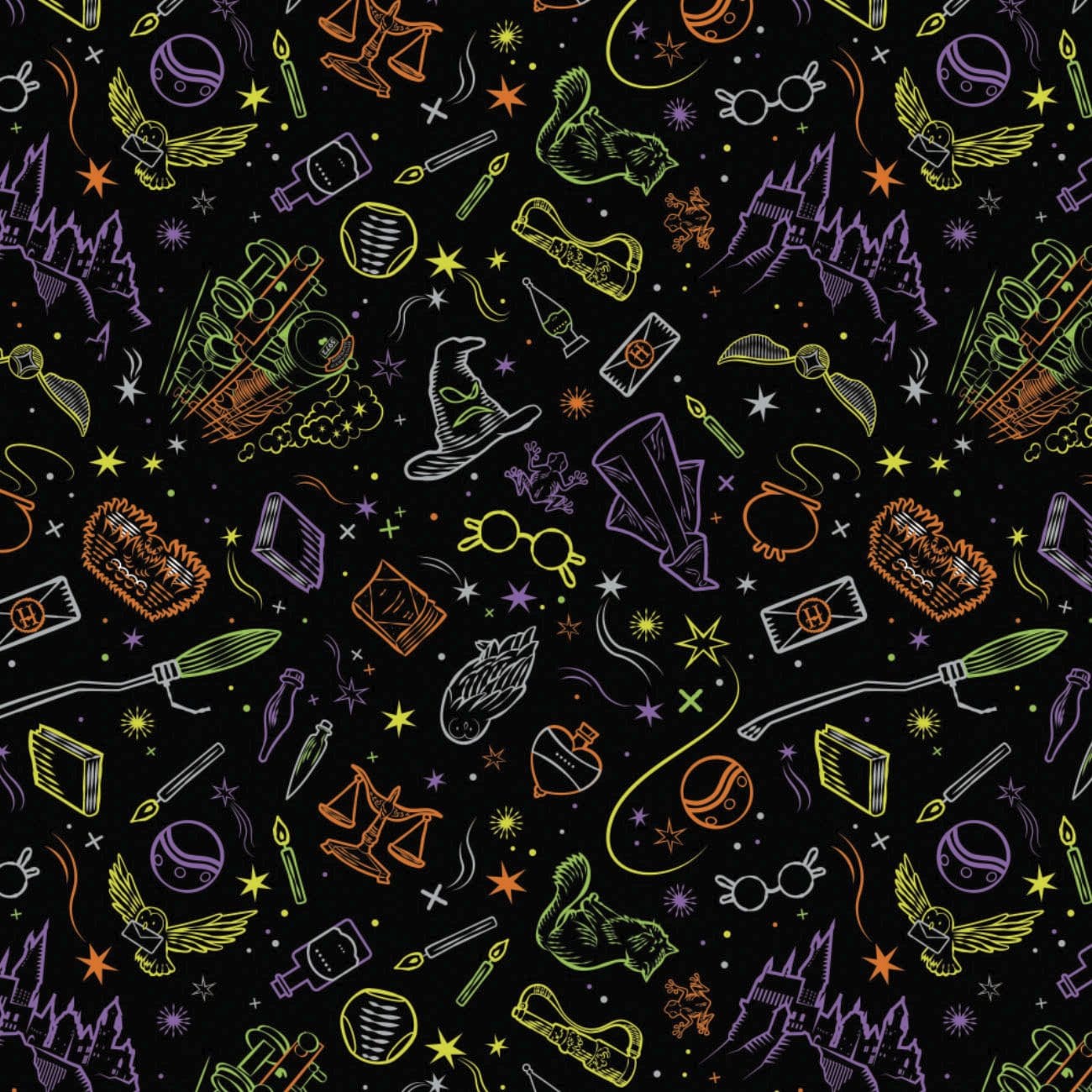 Harry Potter Artifacts Halloween Fabric by the half yard. 100% cotton. HOGWARTS HARRY POTTER