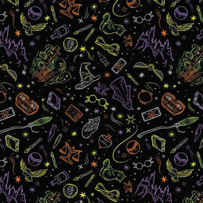 Harry Potter Artifacts Halloween Fabric by the half yard. 100% cotton. HOGWARTS HARRY POTTER