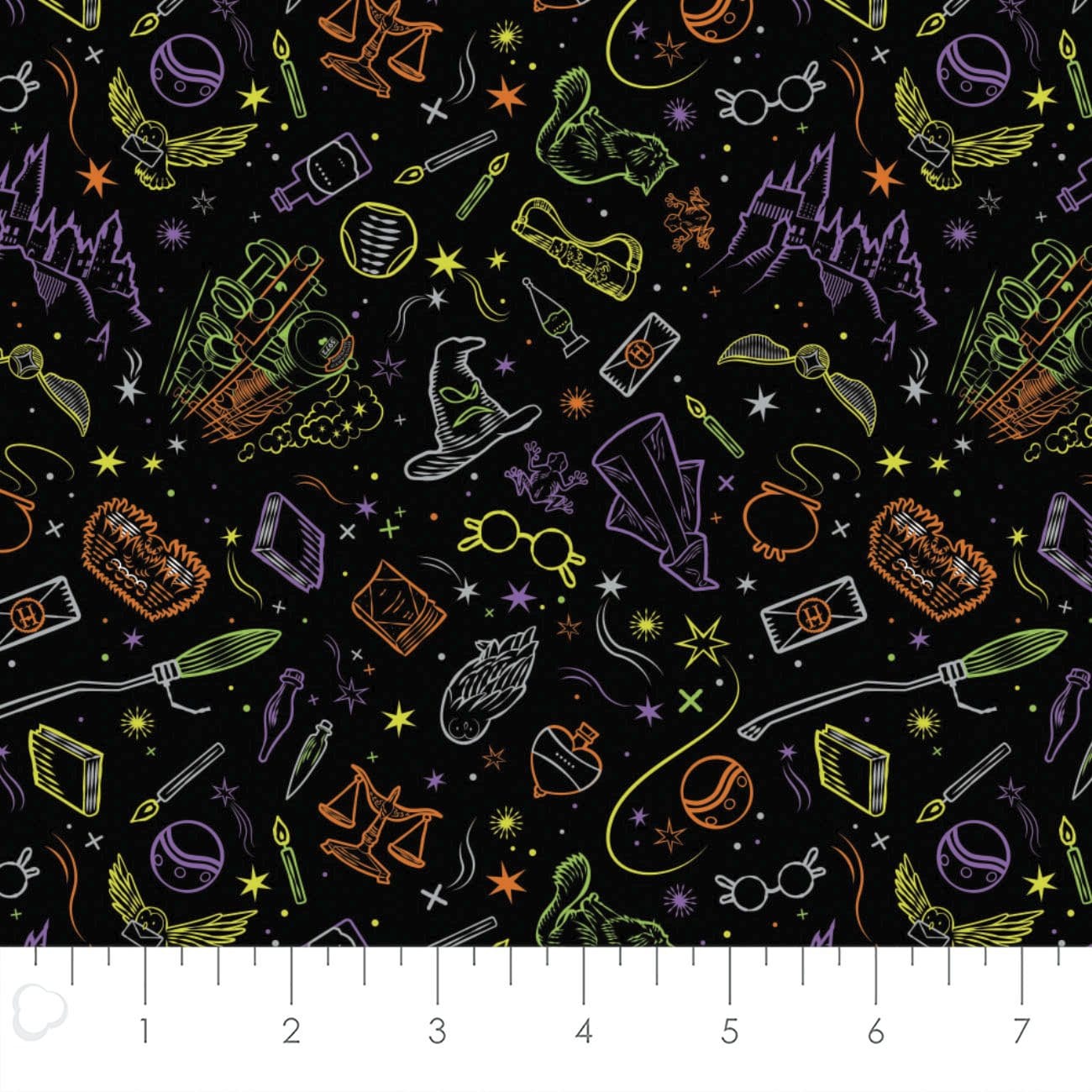 Harry Potter Artifacts Halloween Fabric by the half yard. 100% cotton. HOGWARTS HARRY POTTER