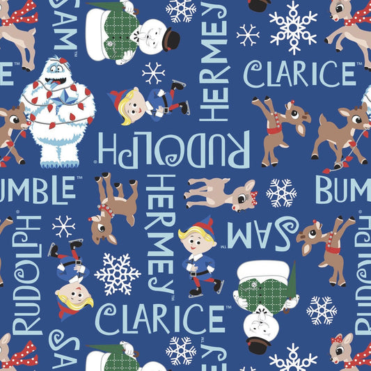 Rudolph the Red Nosed Reindeer Fabric by the half yard. 100% cotton. RUDOLPH REINDEER CHARACTERS