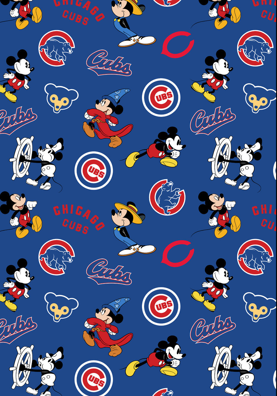 Disney Mash-Up Chicago Cubs Baseball Fabric by the half yard. 100% Cotton. CUBS MICKEY BASEBALL Limited Edition