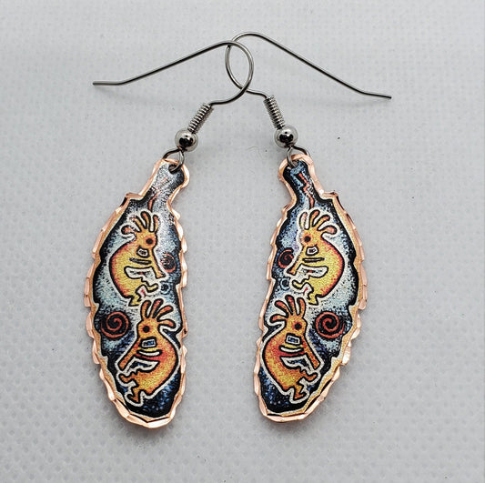 EA-Kokopelli Copper Earrings - Beautiful COPPER earrings - Surgical Steel Hypo Allergenic Earwires.