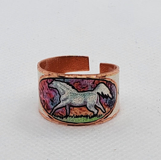 RI - White Horse Ring - Beautiful adjustable COPPER ring.