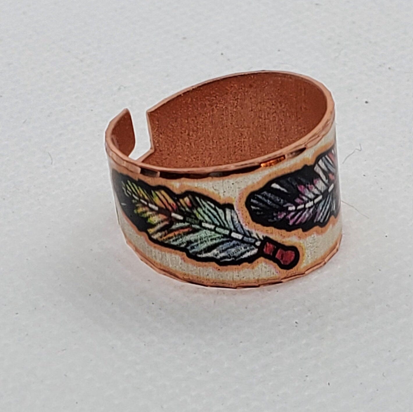 RI - Feather Art Ring B- Beautiful adjustable COPPER ring.