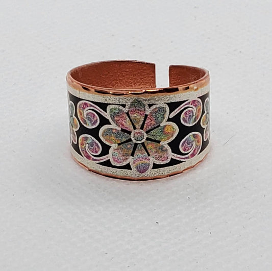 RI - Colorful Flower Ring - Beautiful adjustable COPPER ring.