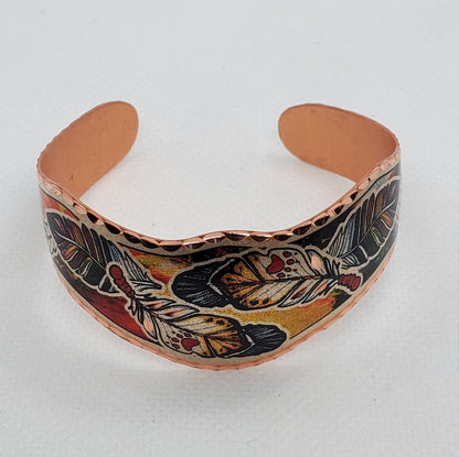 BR - Colorful Native Inspired Copper Feather - Beautiful adjustable COPPER cuff bracelet.