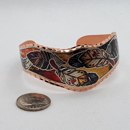 BR - Colorful Native Inspired Copper Feather - Beautiful adjustable COPPER cuff bracelet.