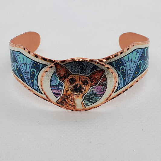 BR - Charming Chihuahua Dog Bracelet - Beautiful adjustable COPPER cuff bracelet.