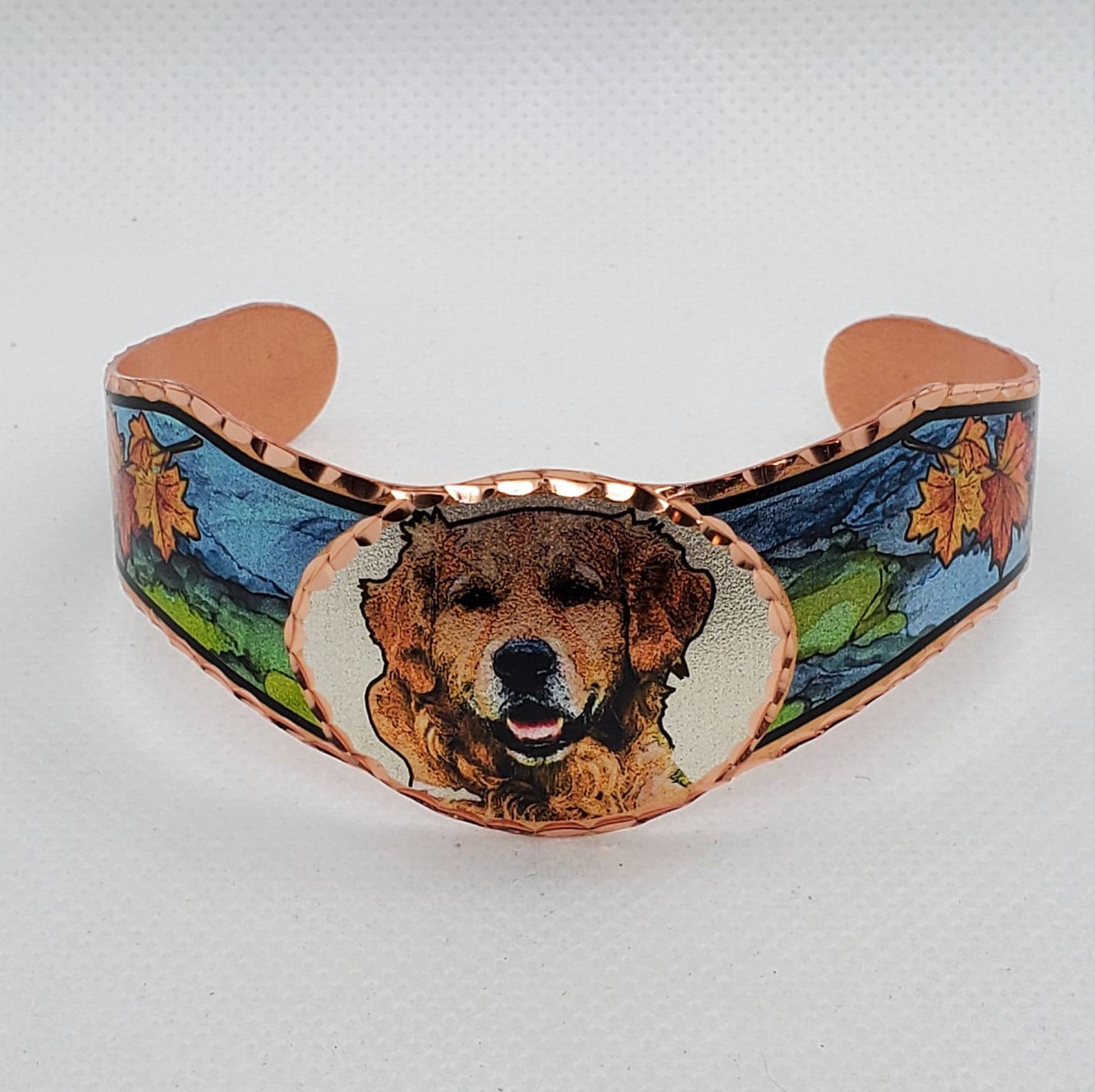 BR - Golden Retriever Dog Bracelet - Beautiful adjustable COPPER cuff bracelet.