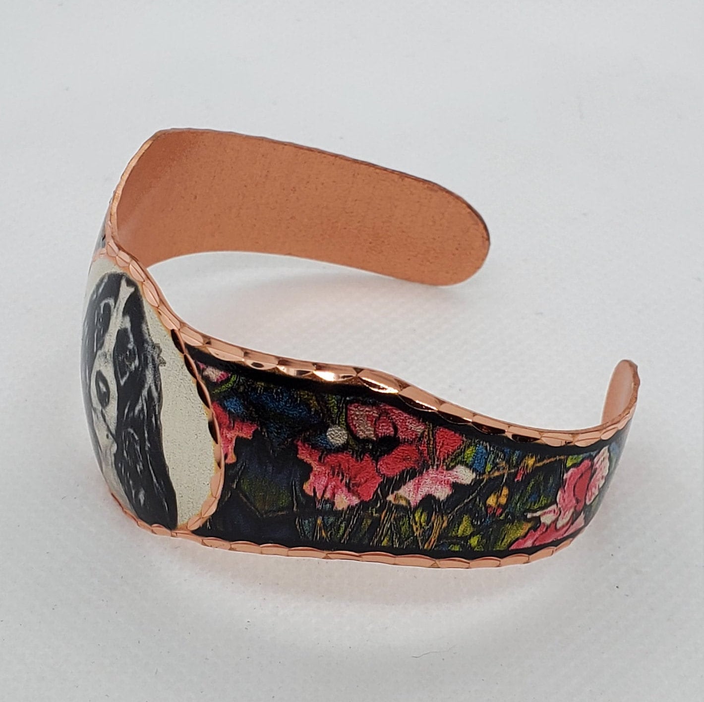 BR - Black/White Cocker Spaniel Bracelet - Beautiful adjustable COPPER cuff bracelet.