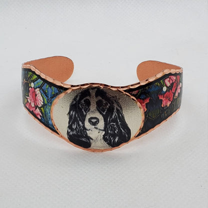 BR - Black/White Cocker Spaniel Bracelet - Beautiful adjustable COPPER cuff bracelet.