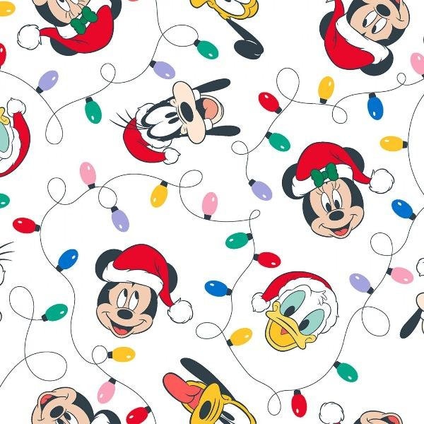 Mickey and Friends Lights Christmas Fabric by the half yard. 100% cotton.