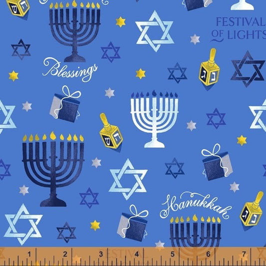 Hanukkah Blessings - Holiday One of a Kind fabric by the half yard. 100% Cotton.