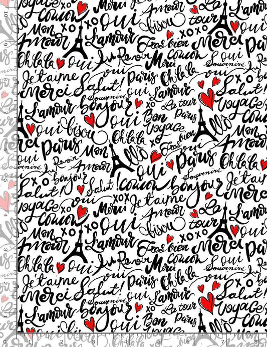 Parisian Words fabric by the half yard. 100% Cotton. PARIS