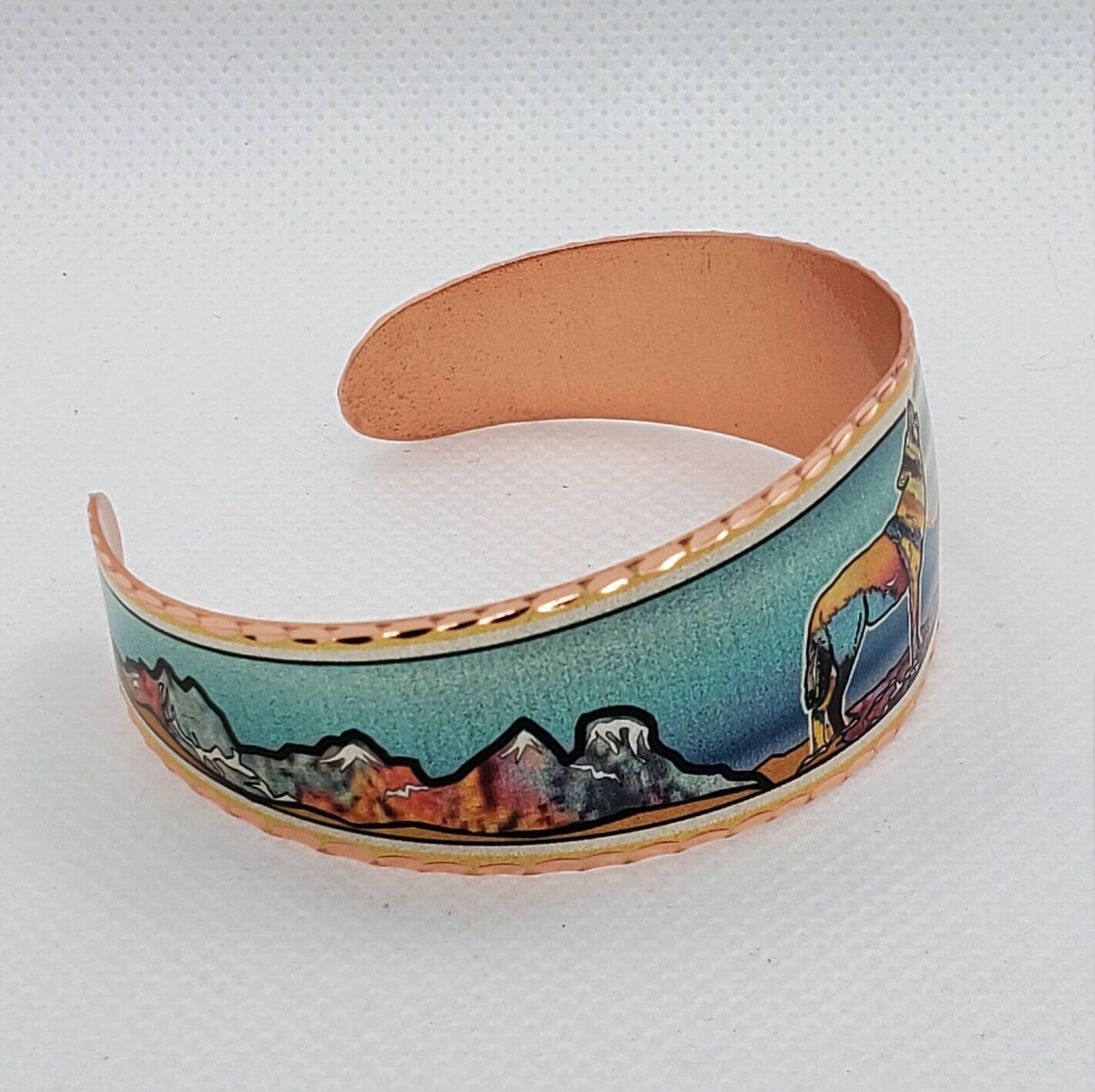 BR - Howling Wolf - Beautiful adjustable COPPER cuff bracelet.