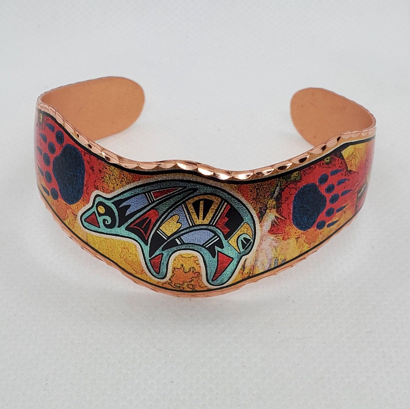 BR - Colorful Fetish Bear - Beautiful adjustable COPPER cuff bracelet.