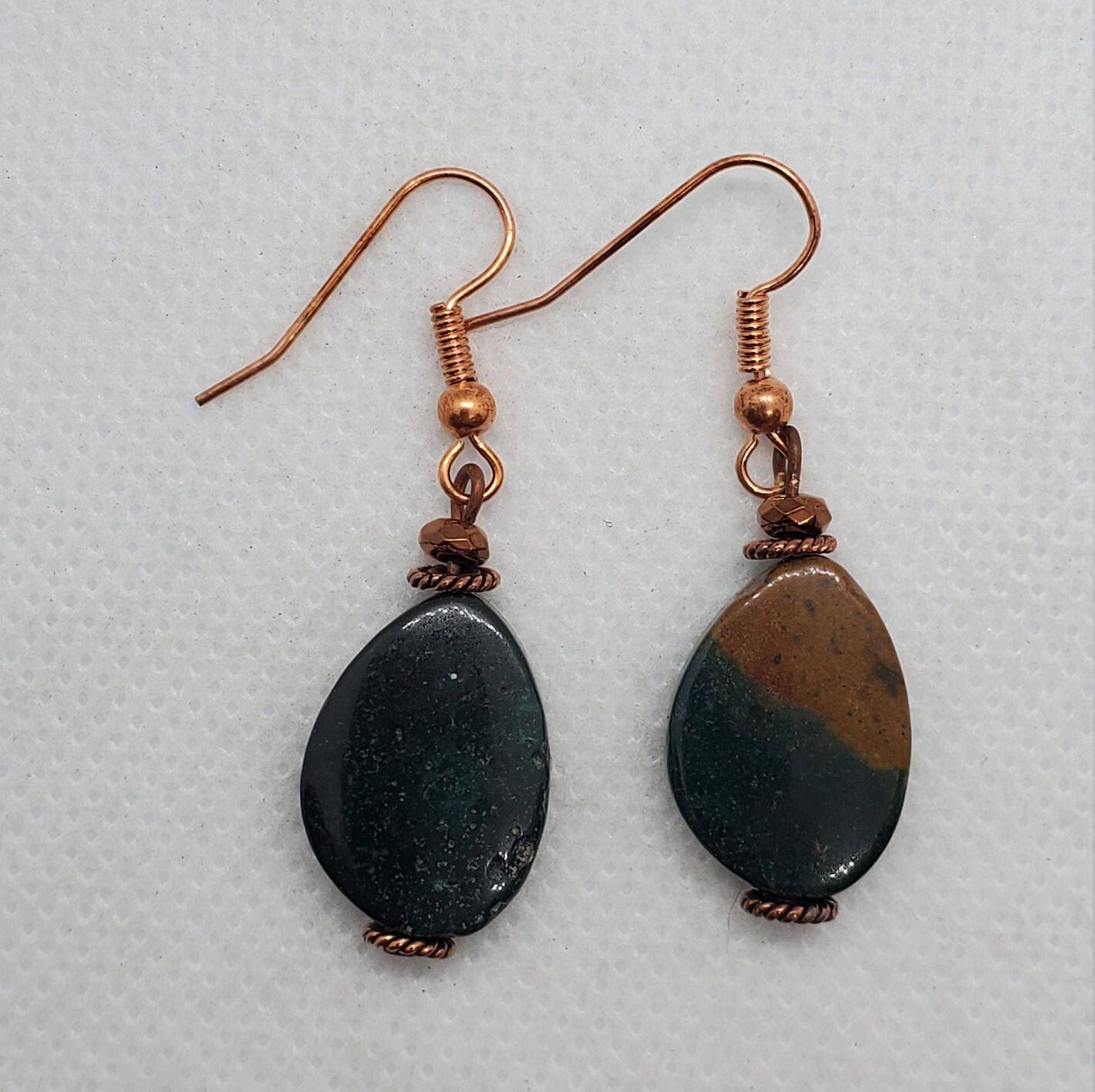 Kabamby Ocean Jasper Earrings, Copper Earring Wire 13x18mm