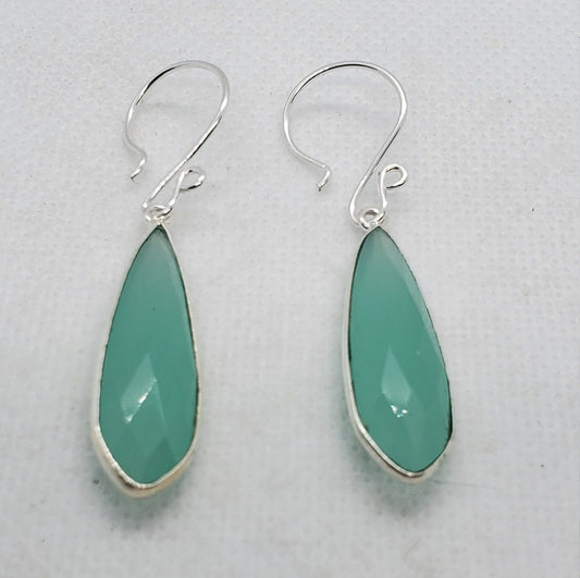 Aqua Chalcedony 10x32 mm Earrings, Silver Filled Earring Wire