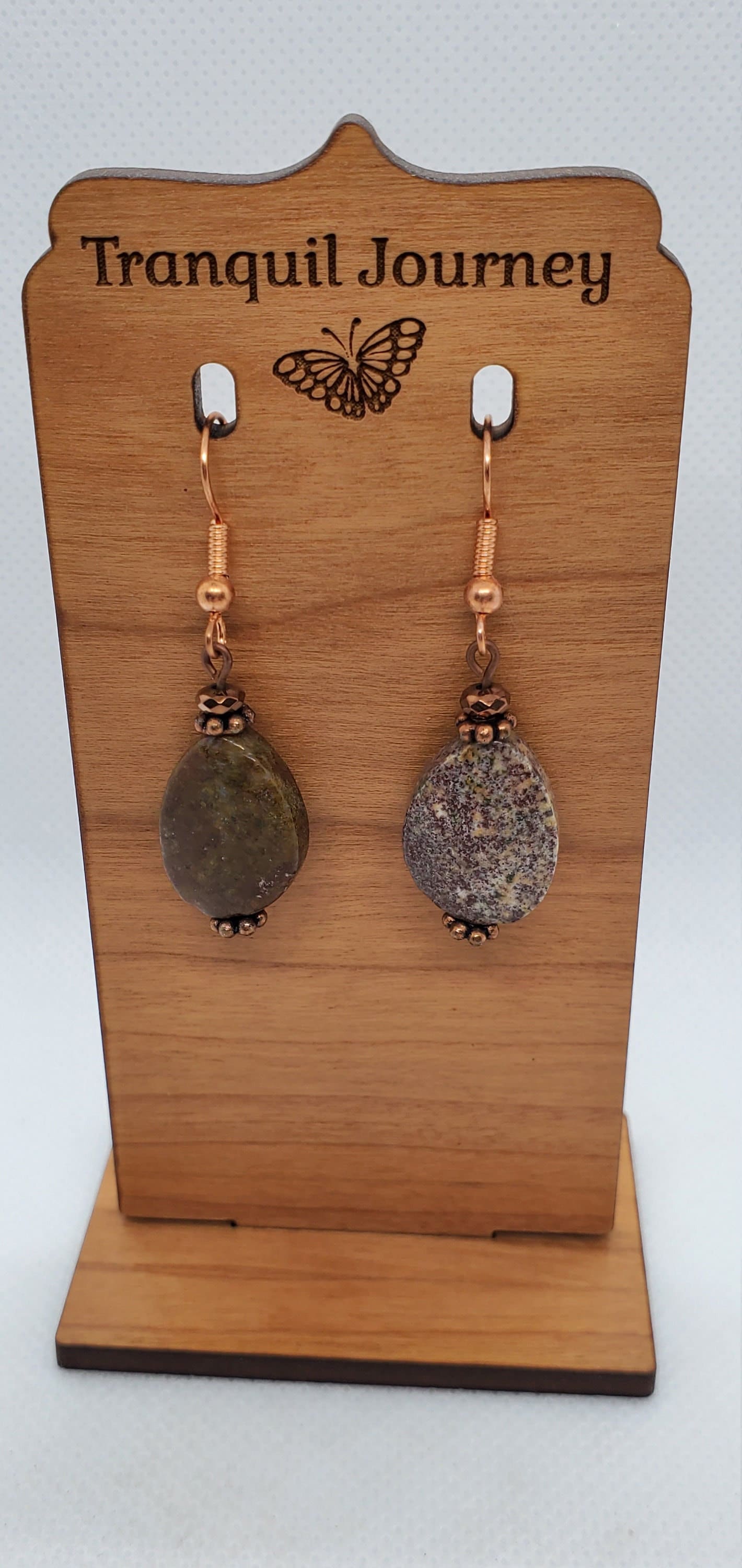 Kabamby Ocean Jasper Earrings, Copper Earring Wire 13x18mm