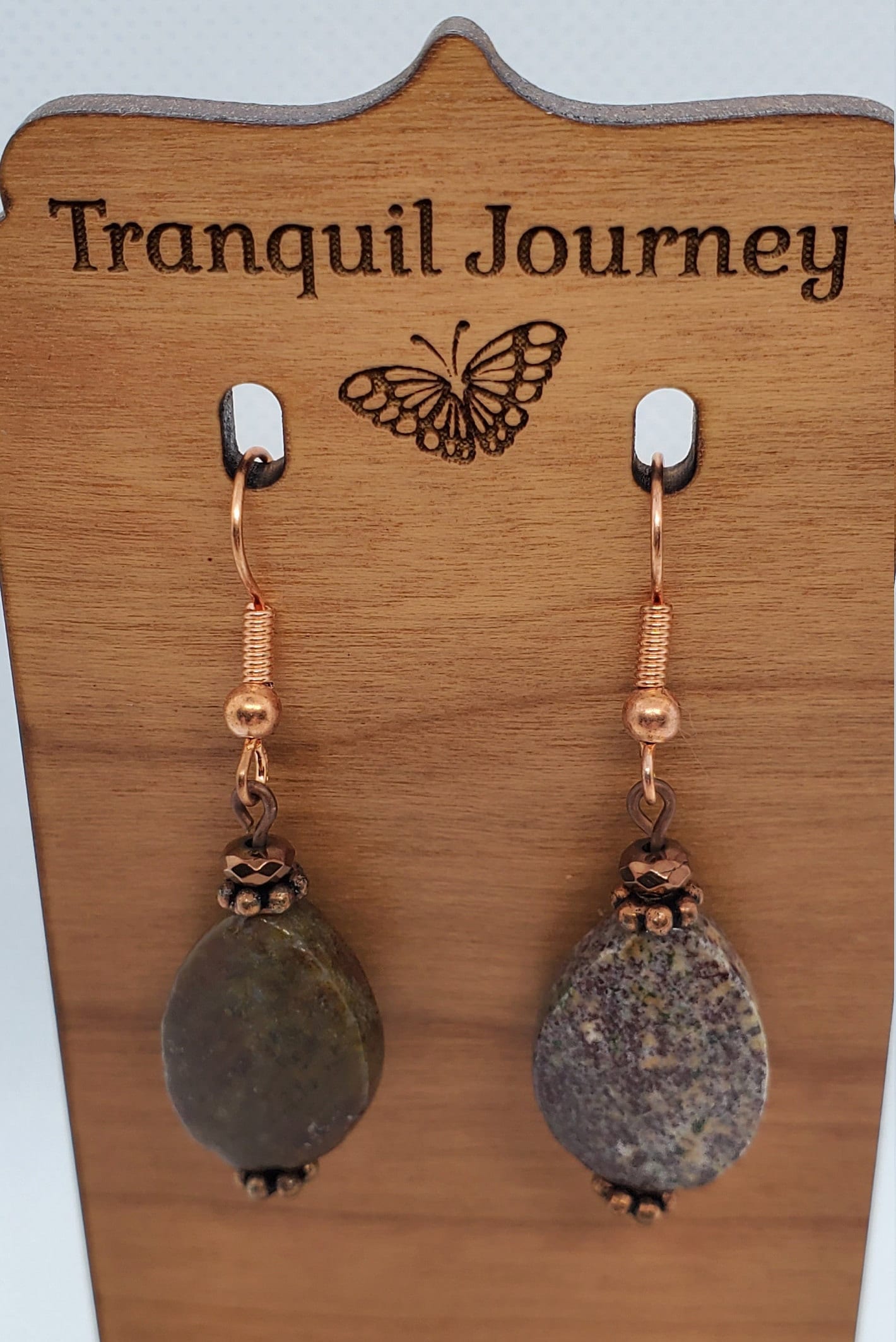 Kabamby Ocean Jasper Earrings, Copper Earring Wire 13x18mm