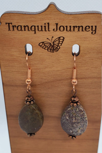 Kabamby Ocean Jasper Earrings, Copper Earring Wire 13x18mm