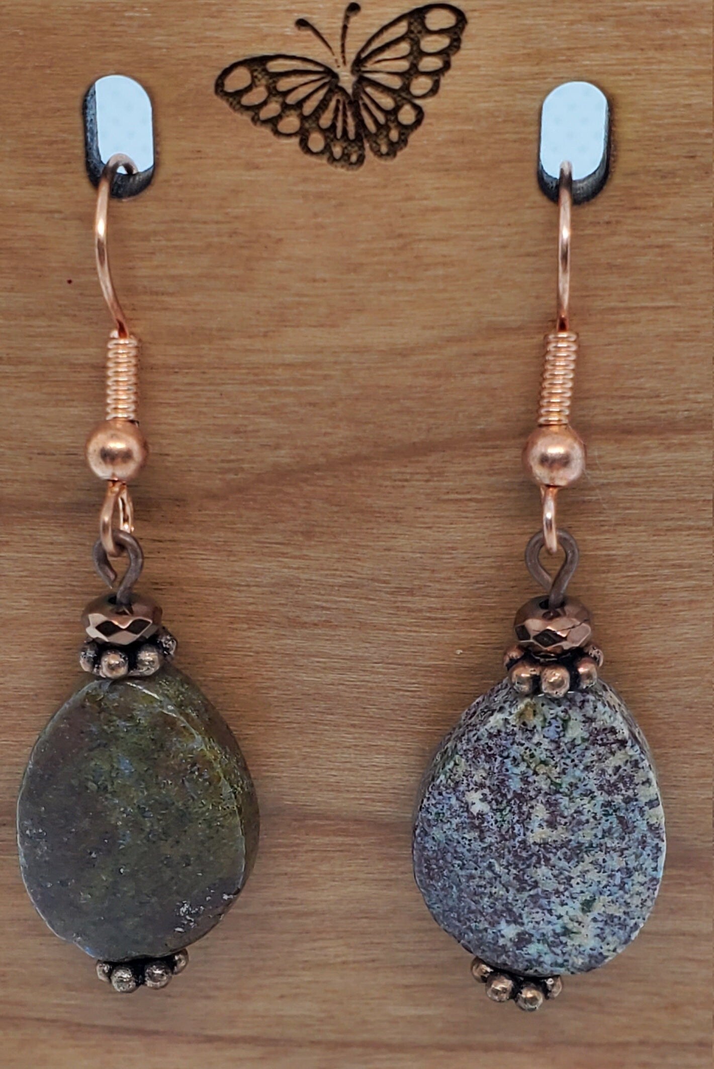 Kabamby Ocean Jasper Earrings, Copper Earring Wire 13x18mm