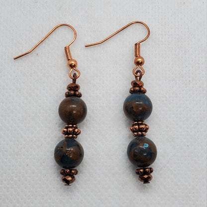 Sky Blue Marble Jasper Earrings, Copper Earring Wire 8 mm