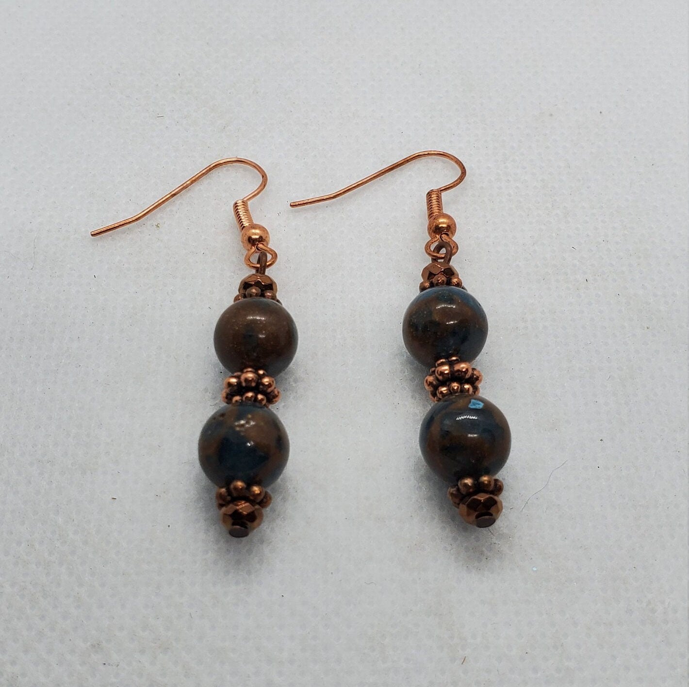 Sky Blue Marble Jasper Earrings, Copper Earring Wire 8 mm